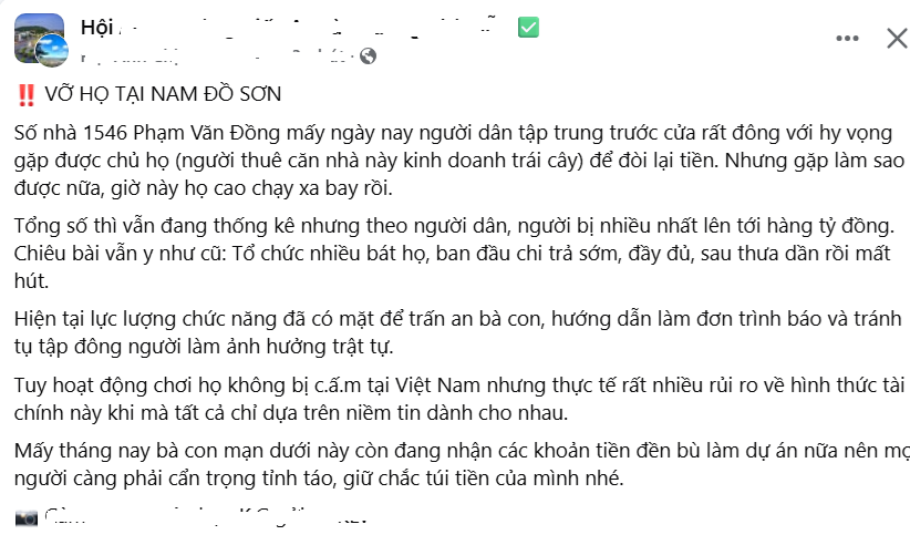 Thông tin về vụ việc xảy ra ở phường Nam Đồ Sơn